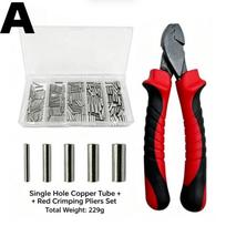 Fishing Crimping Pliers with 250Pcs/set Crimp Sleeves Single & Double Copper Tube Hook Remover Connector Fishing Pliers B -- 1set gray