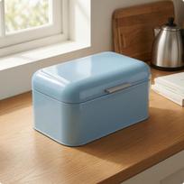 Metal Bread Box Glossy Finish Iron Storage Container Liftup Lid Tabletop Organizer Light Blue gray