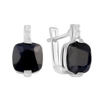 Sidabriniai auskarai su natūraliu safyru 7.537ct, kubiniais cirkoniais (2120117) safyras