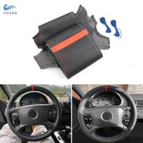Car Steering Wheel Cover Leather Trim For BMW 3 5 Series E36 E46 E39 For X3 E83 X5 E53 2000 Black - red blue line with red gray