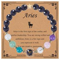 12 Zodiako ženklų žvaigždynų karoliukų apyrankės moterims, vyrams, obsidianas, vėžys, liūtas, svarstyklės, apyrankės, rankų darbo black