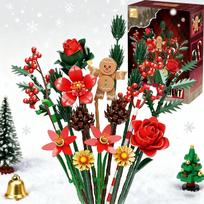 865PCS Gingerbread Flower Bouquet Building Blocks Christmas Festive Decoration Ornaments Kids Educational Assembly Toys Gifts black