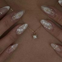 24Pcs French Almond Press On Nails Medium Length 3D Gilded White Smudge Design Fake Nail Tips Manicure black