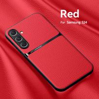 For Samsung Galaxy S24 S24 Pro S24Ultra S24FE  Genuine Leather Texture Solid Color Built-in Magnetic Anti-Fingerprint Phone Case For Galaxy S24 žalia