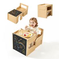 VEVOR Montessori atjunkymo stalas ir kėdė, medinis, vaikų stalo ir kėdės komplektas mažyliams 1-5 m., pakojis su lentos paviršiumi ir laikymo vieta