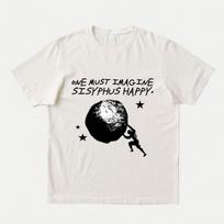 Imagine Sisyphus Happy T-Shirt | Albert Camus, Myth of Sisyphus, Bookish Literary Quote Funny Vintage Tee | Philosophy Ironic Absurdist Gift 140 white