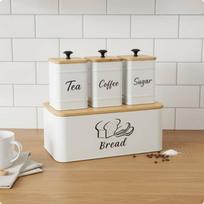4 Pieces Airtight Canister Set Easy to Clean Countertop Bread Bin SpaceSavingSaving white