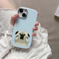 for iPhone 13 14 15 Pro Max Samsung Galaxy A14 A15 A24 Xiaomi 13T Redmi 12C Soft Chubby Phone Case NY1 Animal Cute Pug Dog TPU Silicone cover OPPO Reno8T 5G gray
