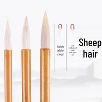 Pure Goat Hair Calligraphy Brush Set for Chinese Painting - Includes Large, Medium, and Small Sizes with Bamboo Handles beige
