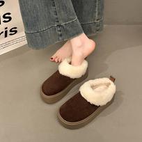 Height-increasing thick-soled snow boots for women's 2 new winter one-pedal piled and thickened fluffy casual warm cotton shoes 35