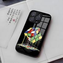 Cool Funny Rubiks Cube Phone Case For IPhone 17 Air 16 E Pro Max 15 14 13 Mini 12 Pro 11 Max Plus Black Glass Cover iPhone 14 Plus blue