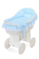 Carina Wicker Moses Basket With Wicker Shed, White + Blue Bedding