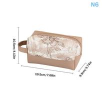Elegant Portable Makeup Bag Lace Floral Pattern Cosmetic Storage Bag With Handle Large Capacity Travel Toiletry Pouch For Women beige