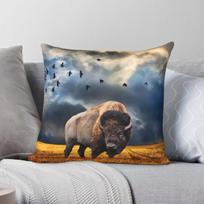 Buffalo On The Plains Square Pillowcase Polyester Linen Velvet Pattern Zip Decor Throw Pillow Case Home Cushion Cover 30X30CM gray