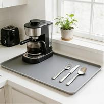 Light Gray Silicone Coffee Mat Raised Edges Non-Slip Bar Mat  Under Espresso Machine