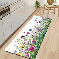 1Pcs Colorful Flowers Butterflies Non-Slip Washable Area Rug Runner for Entryway, Living Room, Bedroom & Patio 40X120cm white