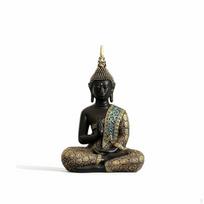 Buddha Statue with Folded Hands Ornate Seated Meditative Sculpture for Living Room, 10CM Thai Buddha black