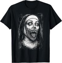 Horror Creepy Nun Demon Unholy Evil Occult Alt Scary Goth T-Shirt 2XL gray
