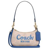 Coach Teri 20 Brand Letter Logo Gold Metal Accessory Coated Canvas And Leather Crossbody Shoulder Bag Small Women bags Beige Blue CY734-IMXIG Gift Box Set (Basic Set+Yellow Box) beige