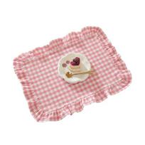 Cotton Placemat with Ruffle Edge Soft Reusable Solid Color Plaid Table Mat for Birthday Party Home Kitchen Dining Table Decoration 30x45cm