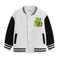 Kids' Plants vs. Zombies Fleece Baseball Jacket - Spring/Autumn 110cm (Height: 100-110cm) white