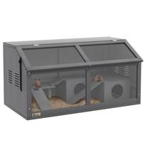 Hamster Cage, Wooden Small Animal Cage for Gerbils, Mice w/ Suspension Bridge, Openable Top, Hut, 85 x 45 x 44cm - Grey 85 x 45 x 44 cm tamsiai pilka spalva