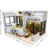 OUZEY 3D Wooden Structure Wooden Puzzle Toy My Room DIY Miniature House Bedroom Decoration Fun DIY Birthday Gift gray