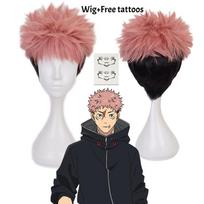 Yuji Itadori Cosplay Kostiumo Rinkinys su Peruku Juodas Striukės Gobtuvu Uniforma Anime Sportiniai Drabužiai Helovinas Unisex S black