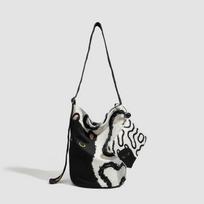 Lazy Wind Cat Crossbody Canvas Bag Women'S Tide Large Capacity Commute Shoulder Bucket Bag Tide black