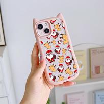 Cat Ear Minkštas telefono dėklas, skirtas iPhone 16 15 14 13 12 11 Pro Max Plus XR X TPU Nuo kritimo skaidrus akrilinis galinis dangtelis NY24 Naujieji Metai Linksmų Kalėdų menas for iPhone 16 Pro Max beige