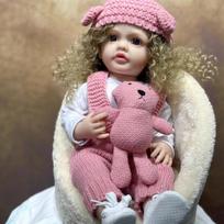 50cm Full Silicones Reborn Baby Doll - Pink Knitted Romper & Hat - Lifelike Newborn Girl Bath Doll  Straight Hair brown