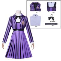 Trečiadienės Adamsų šeimos Cosplay apranga su spausdintu dizainu žaidimų ir komiksų konvencijoms XS purple
