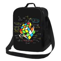 Custom Math Rubiks Rubix Cube Caps Thermal Insulated Lunch Bags Resuable Lunch for Kids School Children Storage Bento Food Box One Size black