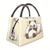 Reusable Panda Print Polyester Lunch Bag for Men and Women - Hand Washable Insulated Cooler Tote for Work, Picnics, and Outdoor One Size beige