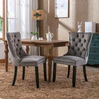 Nikki Collection, High-end Tufted Solid Wood Contemporary Velvet Upholstered Dining Chair with Wood Legs Nailhead Trim 2-Pcs Set, Grey, DE2001GY 65 x 50 x 95 cm pilka