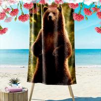 Majestic standing forest bear Print beach towel, quick drying, suitable for travel, outdoor sports, jogging, the beach and swimming, gift 70cmx140cm(27x55inch) black