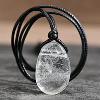 Irregular White Crystal Water Drop Pendant Unisex Wax Cord Necklace beige