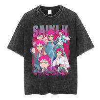 The Disastrous Life of Saiki K Manga Graphic T-shirt Vintage Washed Psychic Anime Unisex Oversized Cotton Short Sleeve Tee Tops 4XL pink