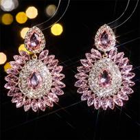 Shine Pink Flower Crystal Drop Earrings Water Drop Geometric Rhinestones Earrings Women Fashion Zircon rožinė