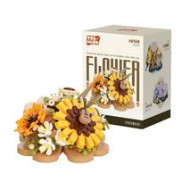 Colorful Flowers Building Blocks Mini Bricks Bonsai Plastic DIY Toys Bouquet Pots Decorations for Home With box beige