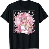 Japanese Anime Girl Manga Otaku Cherry Blossom unisex Girls T-Shirt S pink