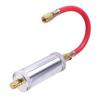 For R134A Compressor Oil Injection Tool with Sealed 2 oz Aluminum Tank and 14 inch SAE Connector for AC System Service raudona