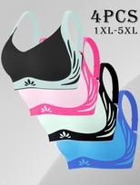XL-5XL Women's Plus Size Seamless Sports Bra Breathable Mesh Wireless Bralette with Removable Pads 3XL black
