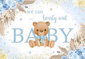 Blue Hot Air Balloon Bear Background Baby Baptism Girl Boy Birthday Party Supplies Boho Photography Background Decoration Banner 47.2x31.5inch/120*80cm beige