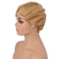Pirštų bangų sintetiniai perukai Trumpi mamos plaukai Garbanoti perukai juodaodėms moterims Lady Nuna perukas 1920-ųjų Cosplay kostiumas Helovino vakarėliui beige