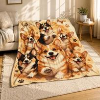 Happy Corgi Pack Coral Fleece Blanket Cute Dog Lover Decor 75cm*90cm brown