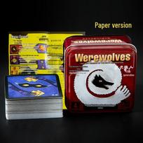 Vilkolakio 6-asis leidimas Stalo žaidimas skardinė dėžutė su pusmėnuliu ir Žudiko žaidimo kortelėmis: Tamsu, prašau, užsimerkite Tin Box Werewolf 6th Edition black