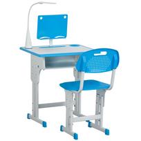 School Desk with Height-Adjustable Chair and Light for Children 6-12 Years, Steel and MDF, Grey
