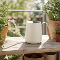 Stainless Steel Watering Can | Matte Finish, RustResistant, with Wooden Handle, for Ivory White beige