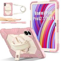 For Redmi Pad Pro 5G 12.1 inch Case Kids Safe Silicon PC Shoulder Strap Shockproof Armor Stand Tablet Cover MI pad SE 8.7 2024 pink